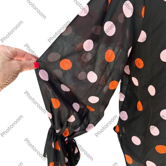 Asos Size 6 Black Polka Dot Sheer Long Sleeve Button Blouse - Picture 3 of 6
